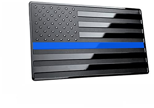 Image of US Black Flag Auto Car Fender Emblem for Cars Trucks Laptop Walls (5 inchx3 inch, Black with Blue Line)