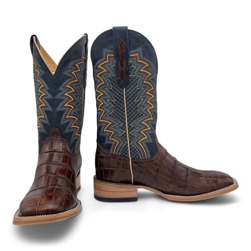 Vaccari Men's Navarro Genuine American Alligator Tail Leather Broad Square Toe Western Cowboy Boots2