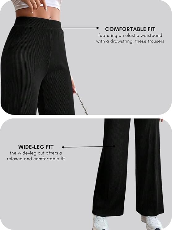 Modestouze Attires High Waist Wide Leg Pants for Women Black Korean Style Stretchable Trousers Winter Wear Stylish Palazzo Bottom Casual Office Lounge Daily Use view 3