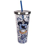 Spoontiques - Harry Potter Tumbler - Ravenclaw Glitter Cup with Straw - 20 oz - Acrylic - Blue