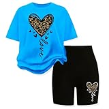 LKALPSQ Little Girls Summer Clothes Set Teen Girls 2-Piece Outfit Trendy Short Sleeve Top +Shorts Outfits for Teens Size 11-12 Years Blue
