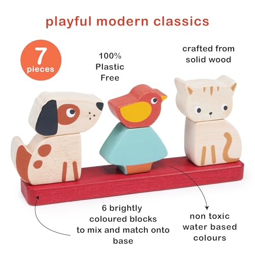 Image of Mentari Interactive Pet Stacker Toy, 6-Piece Set, Kitten, Puppy, Bird, Base Board with Pegs