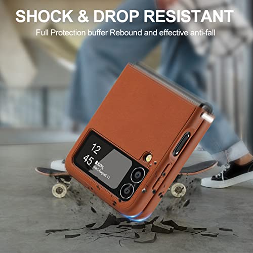 Kezihome Samsung Galaxy Z Flip 4 Case, Samsung Z Flip 4 Genuine Leather Case, Slim Thin Shockproof Full-Body Protective Cover Phone Case Compatible With Galaxy Z Flip 4 5G (Khaki) #TOP7