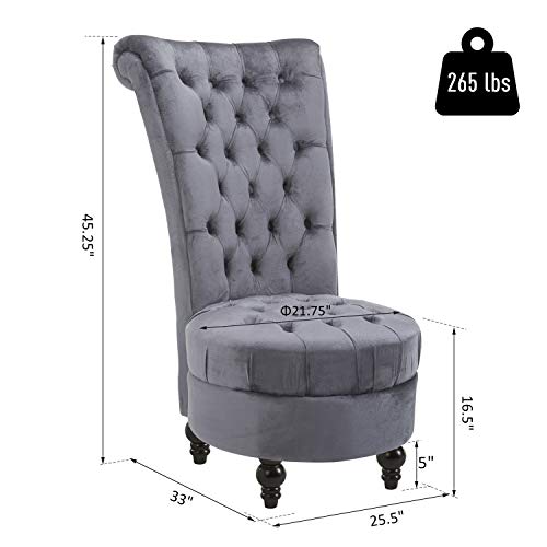 Homcom Retro Button-Tufted Royal Design High Back Armless Chair With Thick Padding And Rubberwood Legs, Grey #TOP2