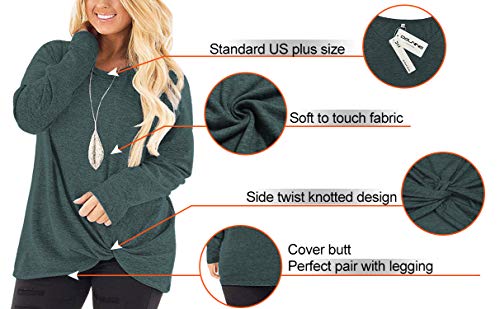 Image of DOLNINE Womens Plus Size Knotted Tops Long Sleeve Tee Shirts Loose Casual Blouse