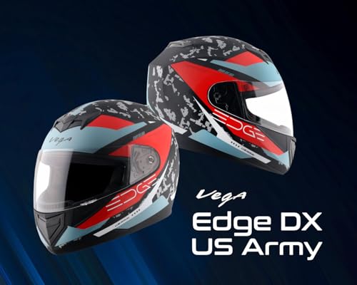 Image of Vega Edge DX US Army Full Face Motorcycle Helmet with Matte Shell, Shock Absorbing Liner, Comfortable Interior, Ventilated Fit, Aerodynamic Build, and Trendy Dull Black Red Finish Dull Black Red-L