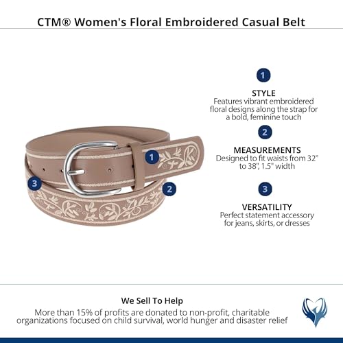 CTM Women's Floral Embroidered Casual Belt3