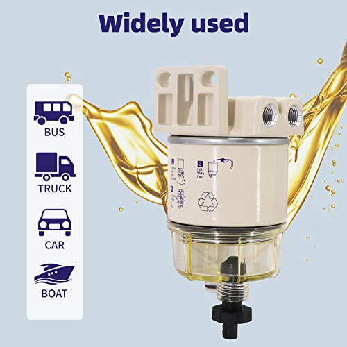 Kipa R12T Fuel Filter Water Separator 120At Npt Zg1/4-19 With Fitting Complete Combo Filter For Automotive Racor R12T 10 Micron Marine Diesel Engine 3/8 Inch Npt Outboard Motor Durable Spin-On Housing #TOP5