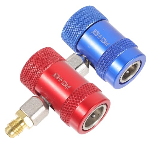 SOESFOUFU Adjustable Car Air Conditioner Adapters Set, Red and Blue R134a Aluminum Alloy and Copper Connectors, Detachable Vehicle Ac Hose Fitting for Automotive Refrigerant Random Color