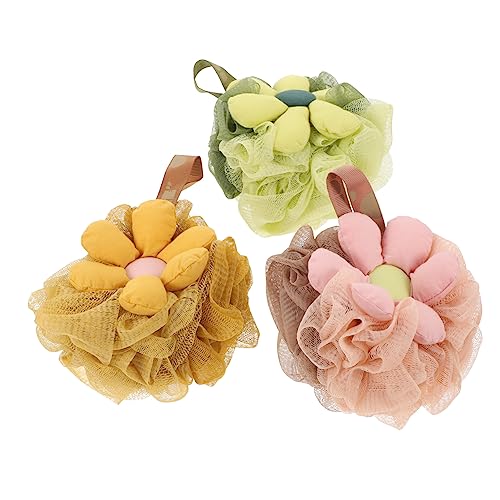 Gogogmee 3Pcs Bath Flower Loofah Sponges for Adults Exfoliating Body Scrubber Soft Mesh Shower Balls Bath Accessories for Women Gentle Cleansing and Rich