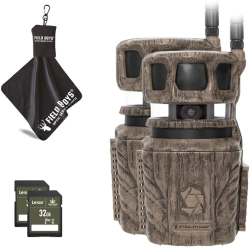 Stealth Cam Revolver 36MP Trail Camera with 1080P HD Video at 30 FPS, 0.4 Sec Trigger Speed, 360° Panoramic View, Built-in GPS, Verizon/AT&T Cellular (2pk), 32GB SD Cards, & Microfiber Cleaning Cloth