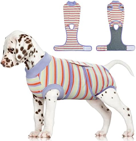 FUAMEY Recovery Suit for Dogs Cats After Surgery,Soft Breathable Pet Bodysuit E-Collar & Cone Alternative Surgical Suit Puppy Wear, Anti Licking Wounds Doggie Onesie Dog Neuter Shirt Purple XS