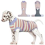 FUAMEY Recovery Suit for Dogs After Surgery,Soft Breathable Dog Bodysuit E-Collar & Cone Alternative Surgical Suit,Male Female Dog Neuter Spay Suits Anti Licking Wounds Onesie Purple Stripes S
