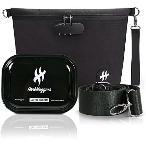 HerbHuggers Large Smell Proof Bag With Combination Lock 12" x 8.5" Includes Metal Rolling Tray Cover