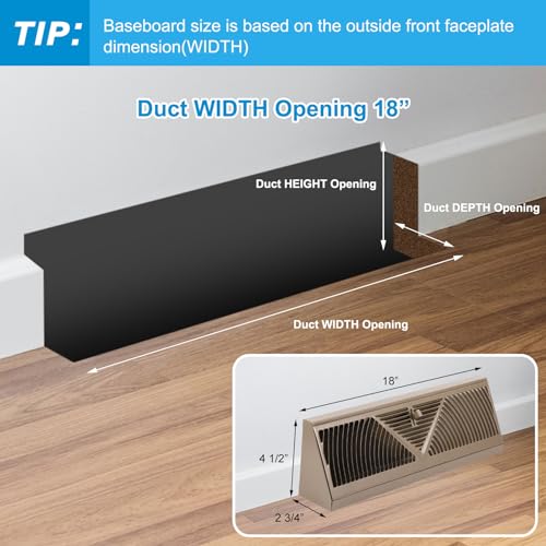 Yaocom 2 Pack Baseboard Register Vent 18 Inch Duct Opening Size Vent Covers for Home Floor Diffuser Wall Corner Baseboard Air Covers, Smooth Air Adjust Lever, Easy Install, Brown by Yaocom - Image 2