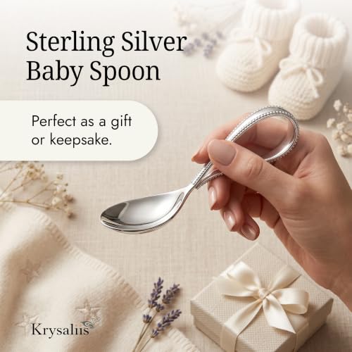 Image of Beaded Loop 925 Sterling Silver Baby Feeding Spoon | Food grade, engravable, gift boxed, baby shower, christening