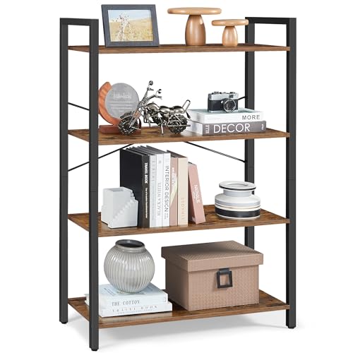 VASAGLE 4-Tier Tall Bookshelf, Large Bookcase with Steel Frame, Deep Book Shelf for Living Room, Home Office, Study, 11.8 x 31.5 x 47 Inches, Industrial Style, Honey Brown and Black ULLS140K01