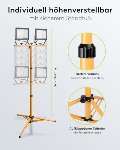 Bild 3 - Goobay 2 x 50W Baustrahler LED mit Stativ einstellbar und 2,5m Kabel für Baustelle, Werkstatt oder Keller - IP65 Baulampe LED für Innen- & Außenbereich - Strahler 2x8500 Lumen kaltweißes Licht 6500K