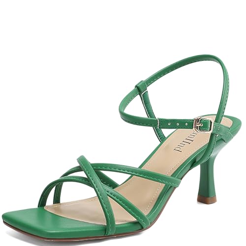 Image of AIUNIIND Kitten Heels for Women, Strappy Square Open Toe Sandals 2.5 inch