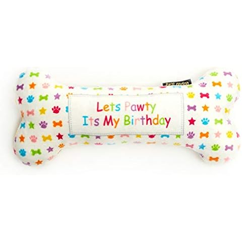 Pet London Birthday Bone Dog Toy - Celebrate Your Dog's Birthday - Plush Rainbow Pattern Dog Bone-great gift for dogs, perfect bday present Cover