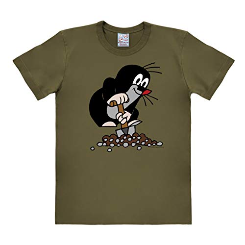 Logoshirt® TV I Krtek, el Topo I Colina I Camiseta Print I Mujer y Hombre I Cuello Redondo I Manga Corta I Verde Oliva I Diseño Original con Licencia I Talla 3XL