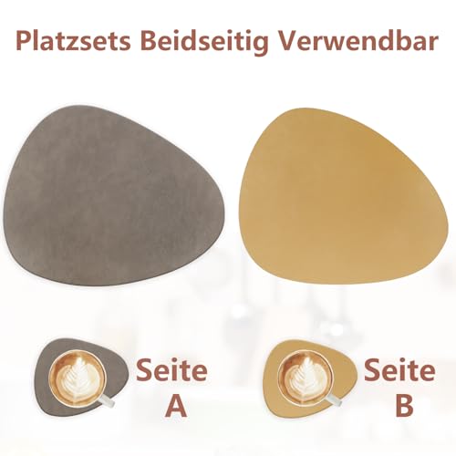 6er Set Tischset aus Leder-Imitat，Platzsets abwaschbar und wasserdicht，Platzdeckchen Lederoptik mit Untersetzer… – Ansicht 2