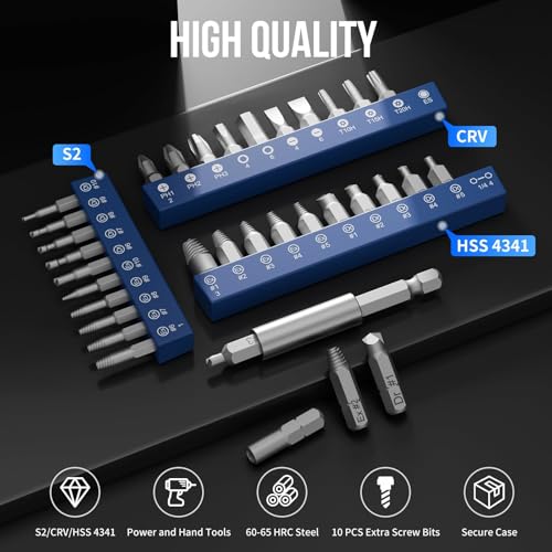 Image of STREBITO Damaged Screw Extractor Set, 32PCS Stripped Screw Extractor with Magnetic Extension Shaft & Socket Adapter, Stripped Screws Nuts & Bolts Drill Bit Tools for Easy Removal of Rusty Broken Screw