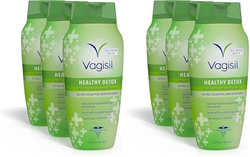 Vagisil Feminine Wash for Intimate Area Hygiene,Healthy Detox,All Over Body Wash for Women,Gynecologist Tested,Hypoallergenic and pH Balanced,12 Fl Oz,(Pack of 6)