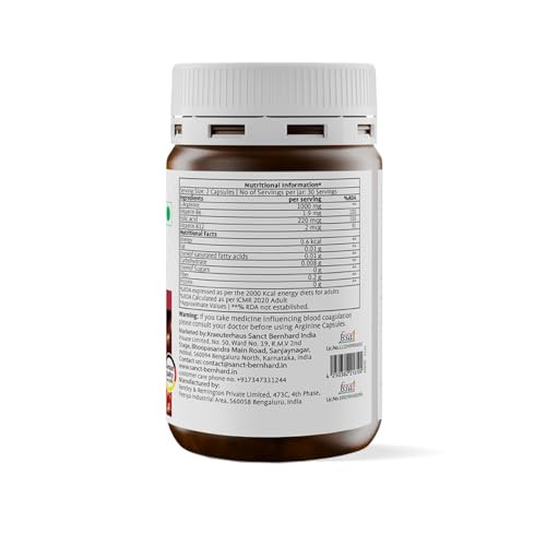 Image of Krauterhaus Sanct Bernhard L-Arginine Capsules with B-Vitamins|With B12,B1,B6,Folic Acid & Riboflavin|Supports Energy,Blood Circulation & Heart Health|Vegan,Non-GMO|1-Month Supply|60 Capsules