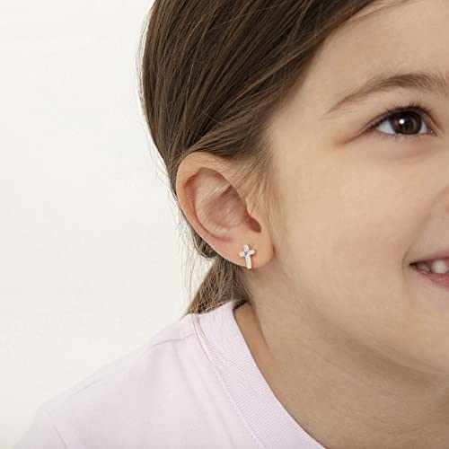 925 Sterling Silver Tiny Cubic Zirconia Cross Screw Back Earrings For Toddlers & Young Girls - Stylish Cross Earrings for Kids for Baptism or Communions - Special Religious Earrings For Girls3