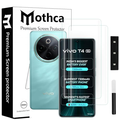 Image of Mothca Curved UV Tempered Glass Screen Protector for Vivo T4 | Transparent | Pack of 2 | Borderless Full Screen Coverage with UV Installation Kit