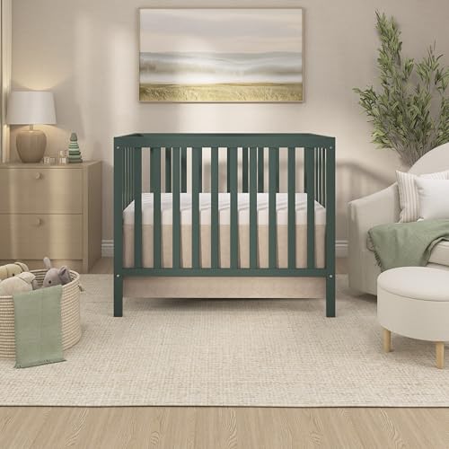 Image of Dream On Me Edgewood 4-in-1 Convertible Mini Crib in Olive