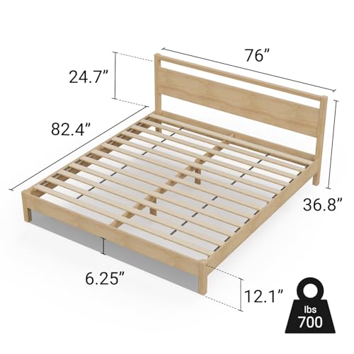 Image of LIFEMENT Signature Wood Platform Bed Frame with Headboard, Essential, Noise Free, Under Bed Storage, No Box Spring Needed, Easy Assembly (Natural, King (U.S. Standard))