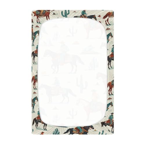 Image of Vintage Western Cowboy Crib Sheets Soft Breathable Fitted Baby Crib Sheets Mattress Cover for Girls Boys, 52 inch x 28 inch x 9 inch