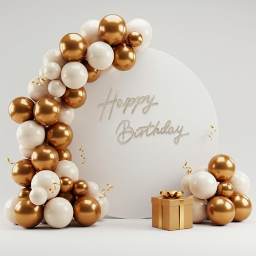 Image of TONIFUL Happy Birthday Sign for Backdrop - Glitter Champagne Gold Felt Banner - Includes Dot Glue - Perfect for Birthday Party Backdrop,Wall Decr,Balloon Arch,Photo Background