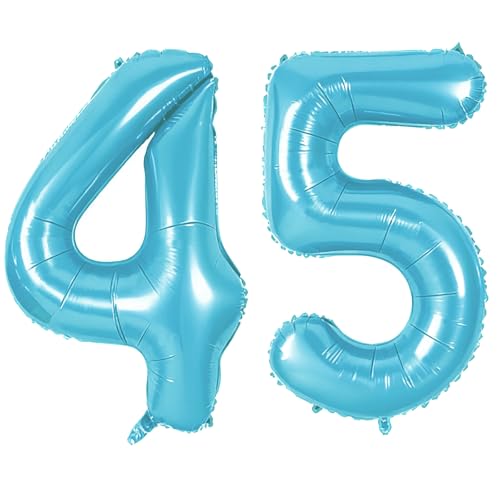Number 45 Balloons for 45th Birthday Party Decorations, 0-100 Large No.45 Balloons for Women Men and Her Him, 40 Inch Jewelry Blue Foil Helium Balloon for 45 Year Old Anniversary Decorations