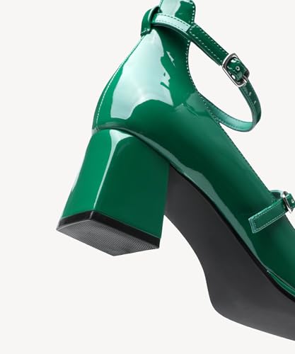 Women's Vintage Mary Jane Pumps - Patent Leather Chunky Heel Square Toe Dress Shoes for Work, Wedding & Retro Outfits4