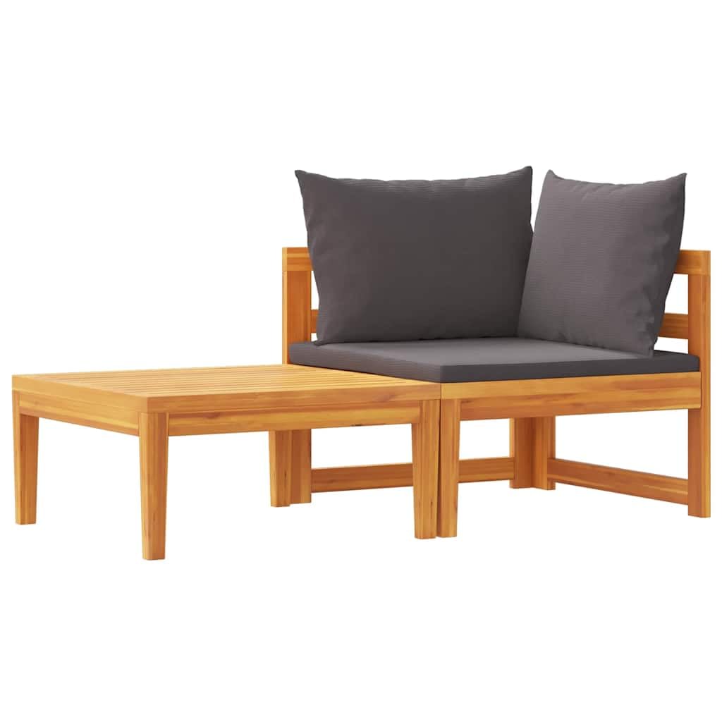 vidaXL Salon de Jardin 2 pcs avec Coussins Gris foncé Bois d'acacia