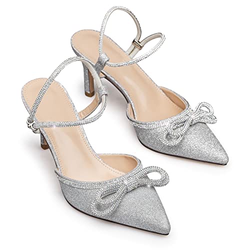 RIBONGZ Women's Wedding Shoes Glitter Sparkly Pointed Toe Strappy High Heels Sexy Ankle Strap Pumps Bridal Party Work Dress Shoes4