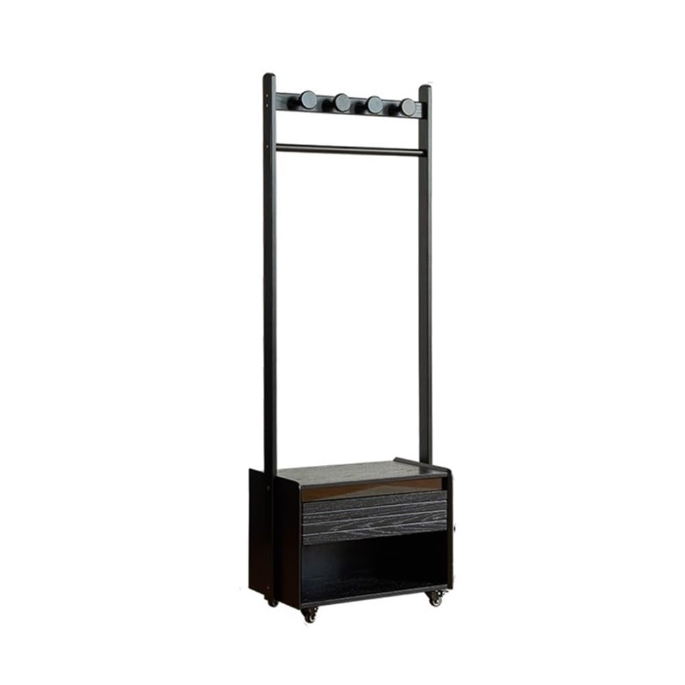 Clothes Rack Solid Wood Coat Rack Bedside Table Combination Floor Standing Coat Hanger Bedroom Bedside Cabinet Mobile Clothing