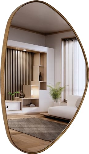 Espelho Decorativo Organico Com Borda Em Lamina De Madeira G