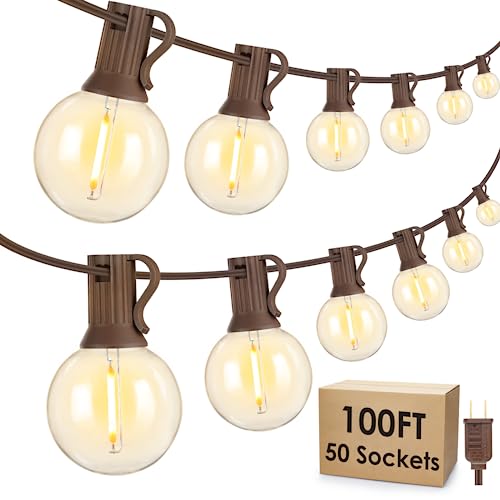 Mlambert 100Ft LED Outdoor String Lights Dimmable G40 Globe Patio Lights with 50+3 Waterproof Shatterproof Bulbs for Backyard Porch-Brown Cord 1 Pack