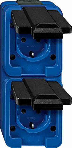 Prise Schuko verticale double Merten 229286 bleue antichoc idéale pour le garage - 2
