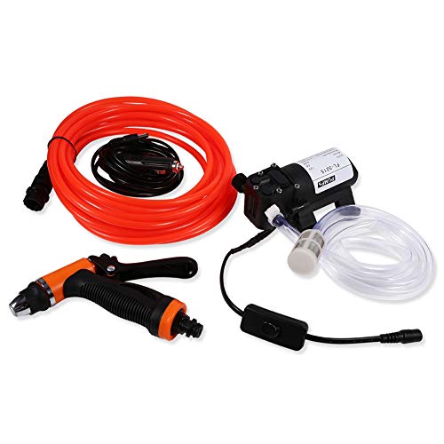 Car Wash Pump, 80W 130PSI 12V Portable High Pressure Powerful Washing Kit Self-Priming Quick Car Cleaning Wash Pump Electrical Washer Kit Electric Washer Pump for Car Home Garden
