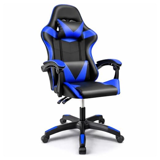 T-LoVendo - Silla Gaming Ergonómica Escritorio para Videojuego, Ordenador, Oficina, Estudio. Cojín Lumbar y Cervical. Regulable en Altura y reclinable. Azul