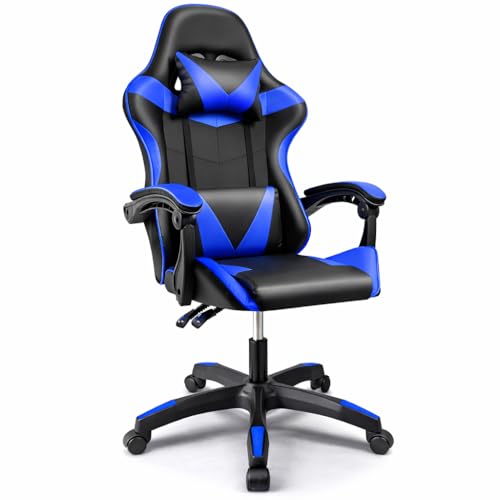 Silla Gaming Ergonómica Reclinable con Cojín Lumbar y Cervical | Altura Ajustable, Reposabrazos Acolchados, Ruedas 360° | Ideal para Oficina, Escritorio, Teletrabajo, Estudio, Juego, Ordenador