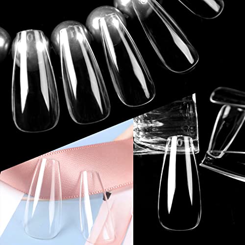 Image of UNA GELLA Long Coffin Nail Tips 504pcs Clear Long Gel Nail Tips Coffin Pre-shaped Full Cover Fake Nails Acrylic False Press on Nails For Nail Extension DIY Salon Soft Gel Tips 12 Sizes