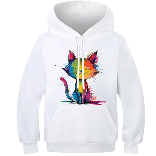 Sweat chaton imprimé 3D pull avec grande poche ultra-pratique pour garçon et fille