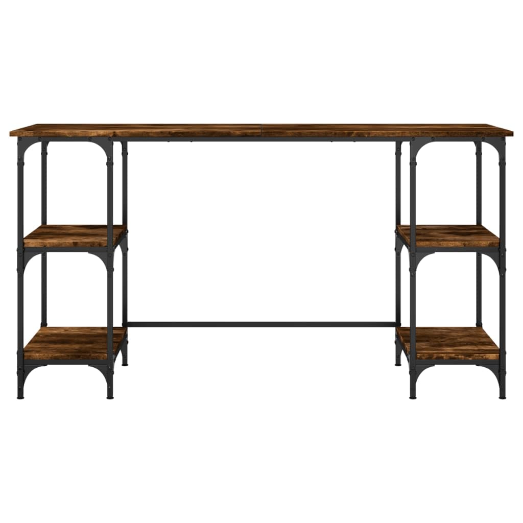Tavolo Salvaspazio Scrivania Gaming Tavolo Consolle Scrivanie Gaming Scrivania Rovere Fumo 140x50x75 cm Metallo e Legno Multistrato per Studio Camera Da Letto Sala Studio Soggiorno