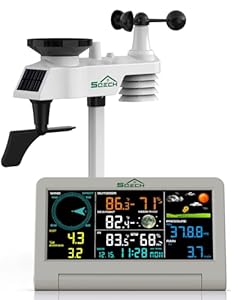 SQECH Weather Stations,7-in-1 Weather Stations Including Indoor & Outdoor Sensor Wireless,Weather Station Including Weather Forecast,Temp&Humidity,Rain Gauge,Wind, Moon Phase,Date Display,Alarm Clock